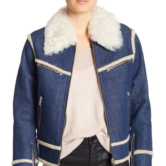 Rag & Bone Dyed Lamb Shearling Collar Trim Jacket - Picture 1 of 8